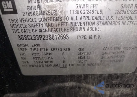 2009 Saturn Vue 4-Cyl Xe z USA, uszkodzony, nr VIN 3GSCL33P29S612693